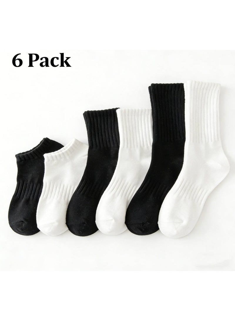 MyHabibi 6 Pack Cotton Socks, Include Ankle Socks Mid-Calf Socks Crew Socks for Men Women, Basic Black and White Socks for Daily Wear, Four Seasons Breathable Comfortable, Sweat-Absorptive Antibacterial Odor-Resistant High Elasticity - Image 1